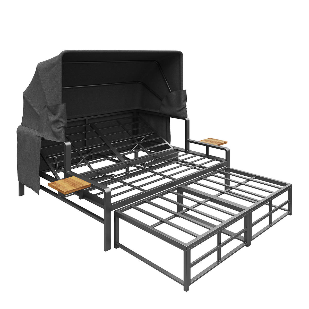 SONNENLIEGE 2-4 Personen Mit Faltbarem Sonnendach - Dunkelgrau, Metall (130/127/178cm) - FLIEKS