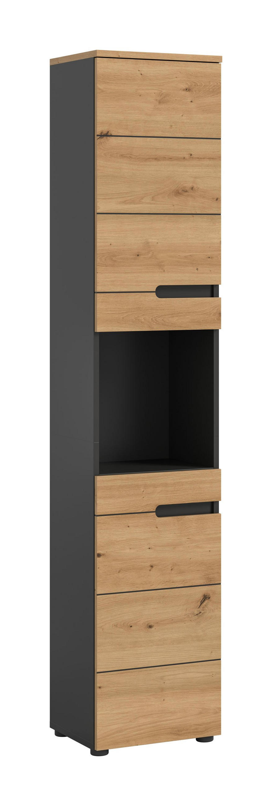 HOCHSCHRANK Canu Bad in Basalt grau Nachbildung und Artisan Nachbildung B/H/T: 38x193x34 cm - Grau, Holzwerkstoff (38/193/34cm)