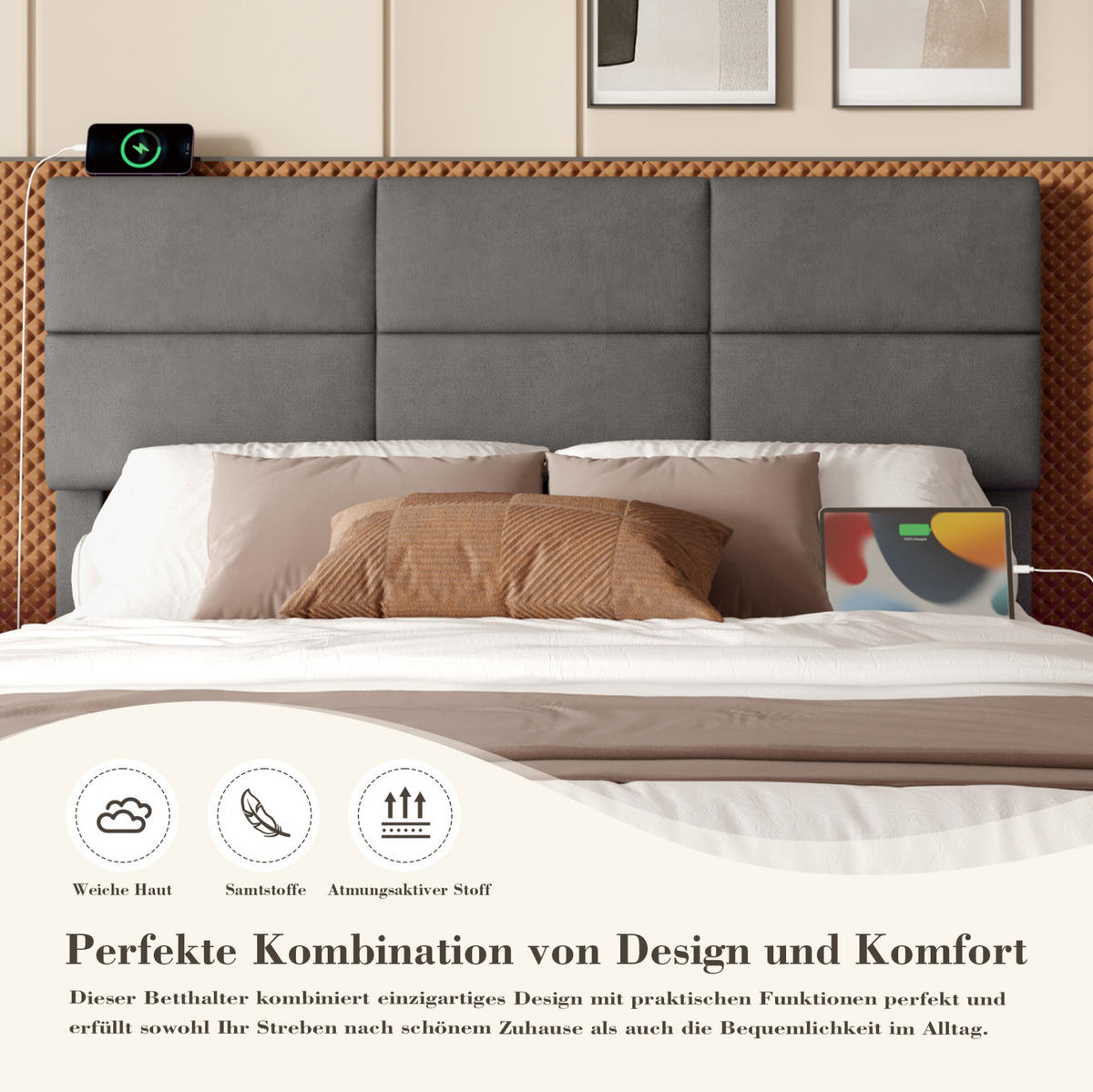 POLSTERBETT 140/200 cm mit LED-Beleuchtung, USB-Anschlüssen, hydraulischem Stauraum und verstellbarem Kopfteil, Dunkelgrau - Dunkelgrau, Textil (140/200cm) - Redom