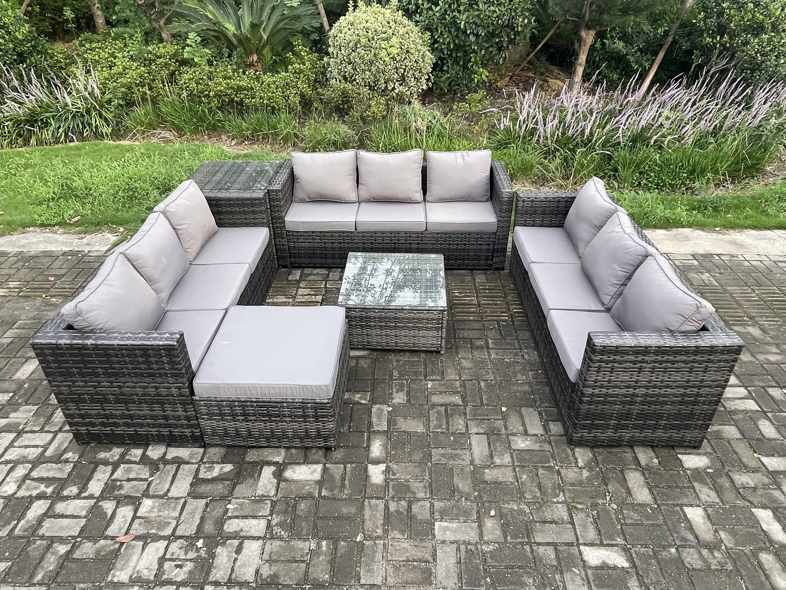 GARTENTISCHGRUPPE Polyrattan 10-Sitzer - Dunkelgrau, Metall - Fimous