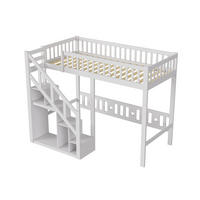 HOCHBETT 90x200 cm - Multifunktionales Kinderbett mit Treppenregal und hohem Rausfallschutz - ohne Matratze - Weiß - Weiß, Holz (90/200cm) - DELFA