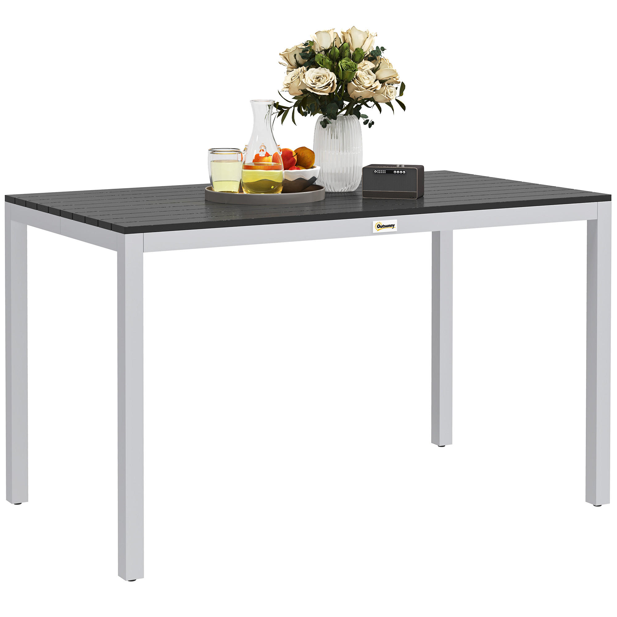 GARTENTISCH DE-07255 Aluminium, wetterfest mit Holzoptik Schwarz - Schwarz, Metall (120/70/72cm) - ComfortXL
