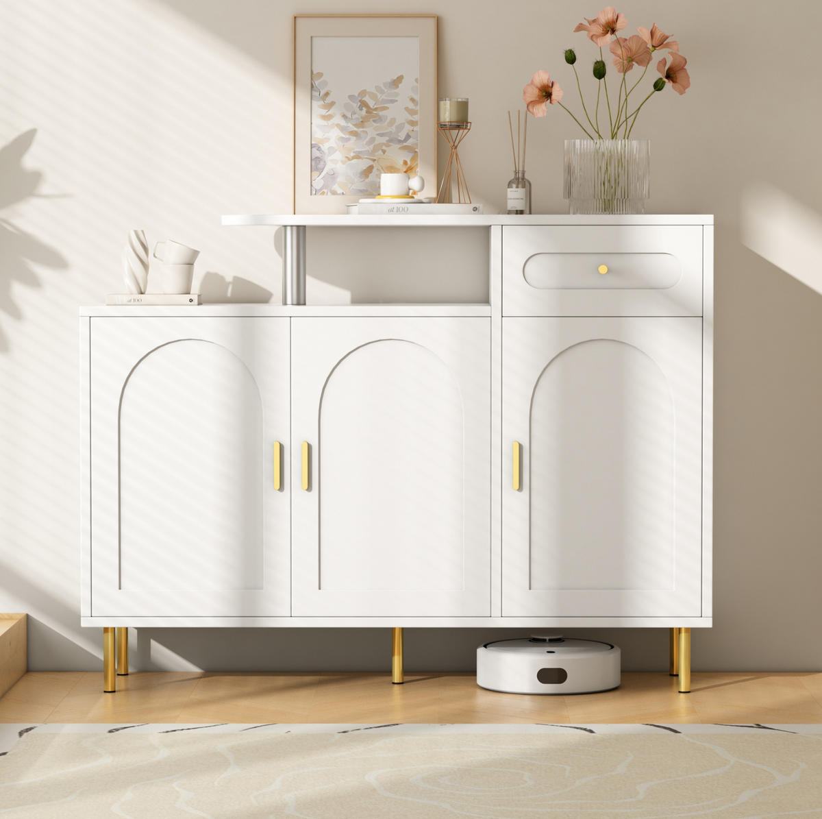 SIDEBOARD 120/35/92 cm aus Spanplatte mit 3 Türen, 1 Schublade und Metallgriffen, Weiß - Weiß, Holzwerkstoff (120/92/35cm) - Redom