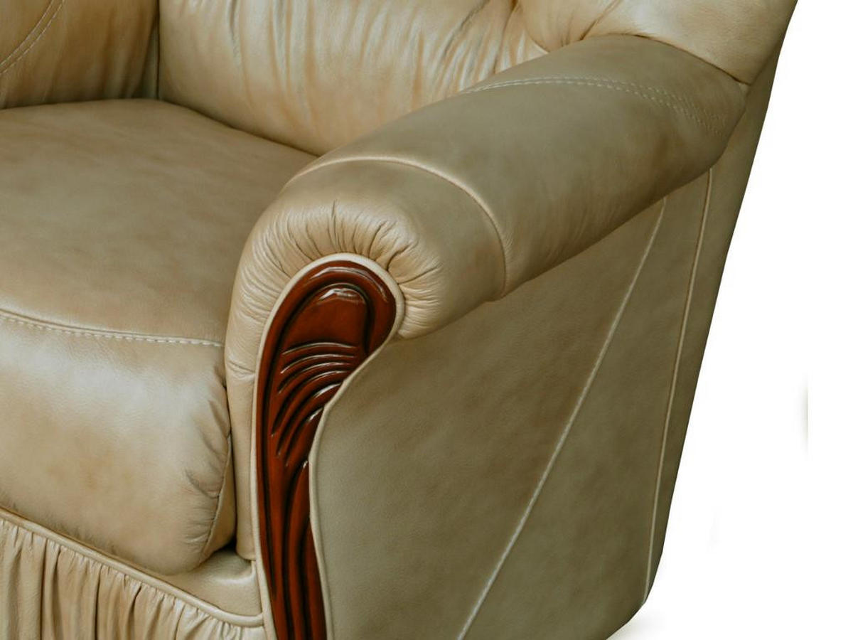SOFA - 3 Personen - leder - beige Daphne - Beige, Leder/Holz (183/97/91cm) - Vente-Unique