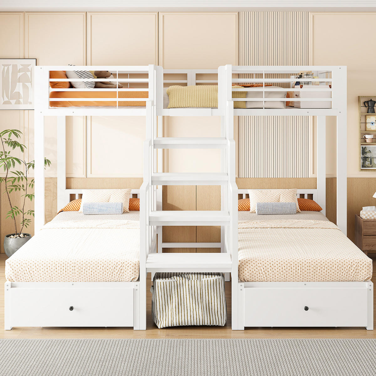 ETAGENBETT 90/200 cm mit Treppe und Schubladen, DE-41595, in Weiß - Weiß, Metall (90/200cm) - ComfortXL