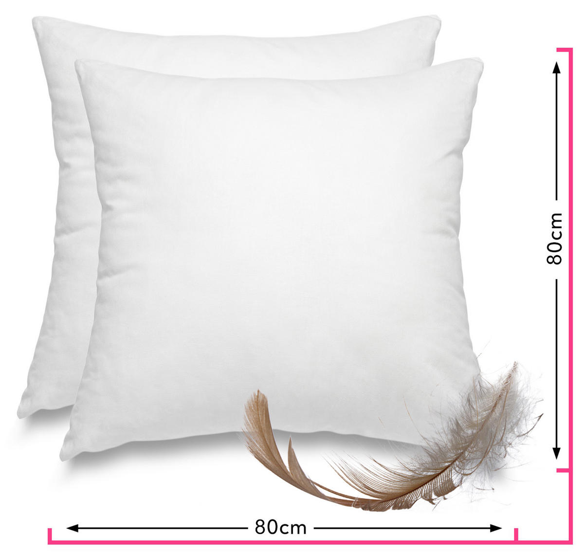 KOPFKISSEN 2er Set 100% Federn 80/80 cm Bezug aus 100% Baumwolle - Weiß, Textil (80/80cm) - wometo