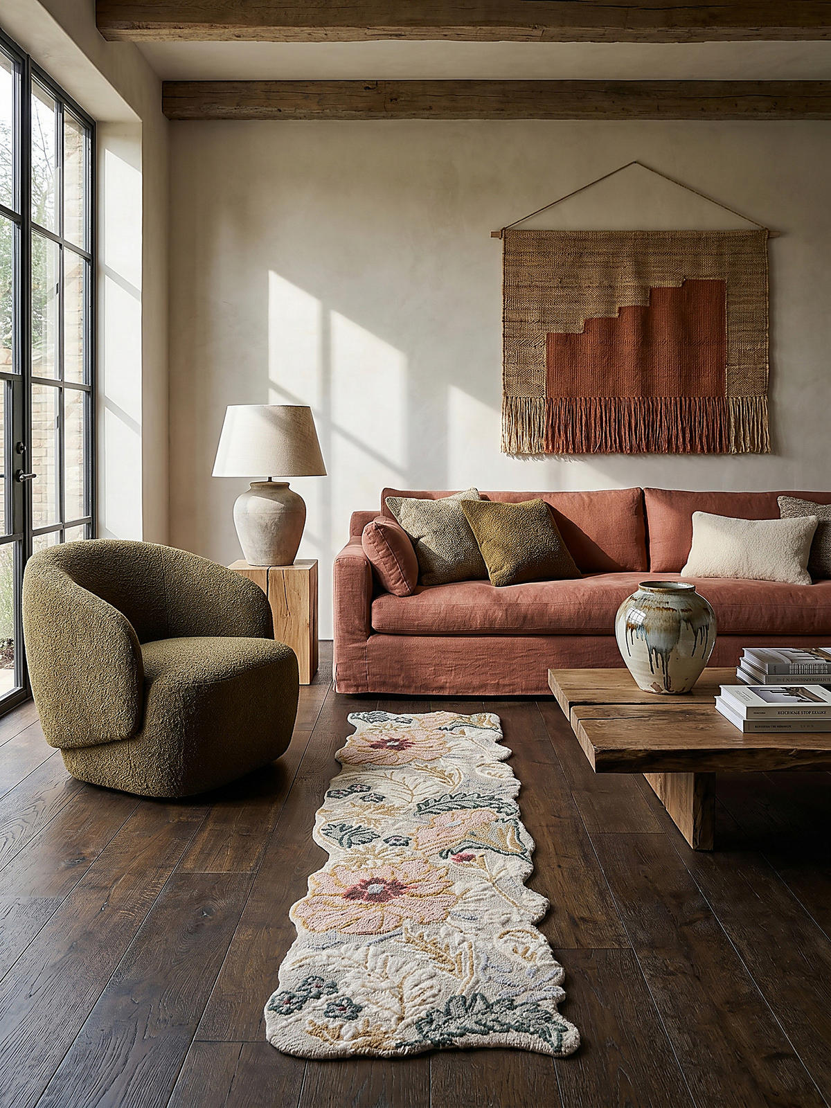 WOLLTEPPICH Shaped Botanisch Floral, Wohnzimmer Hellrosa Läufer 60x230 - Rosa, Textil (230/60cm) - KADIMA DESIGN