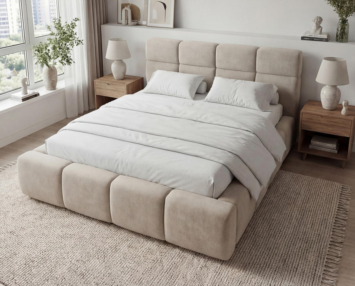 POLSTERBETT 180x200 cm Oslo mit Lattenrost, Bettkasten, Samtstoff, Beige - Beige, Holz/Textil (180/200cm) - Emporius