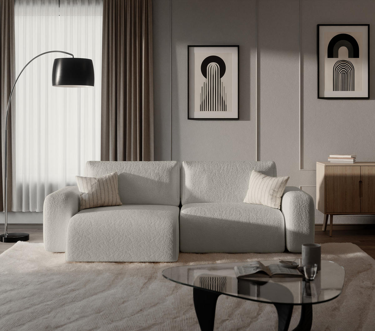 ECKSOFA TALW L MINI mit Schlaffunktion, Hellgrau - Hellgrau, Textil (257/148cm) - Fedve