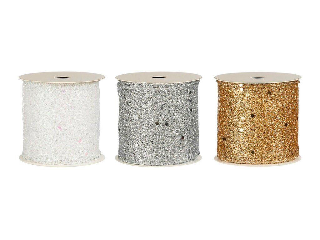 WEIHNACHTSGLITZERBÄNDER 3er-Set weiß, silber, Champagner 6,5 cm × 270 cm - Champagner/Silberfarben, Kunststoff (6.5/6.5/270cm) - LAALU