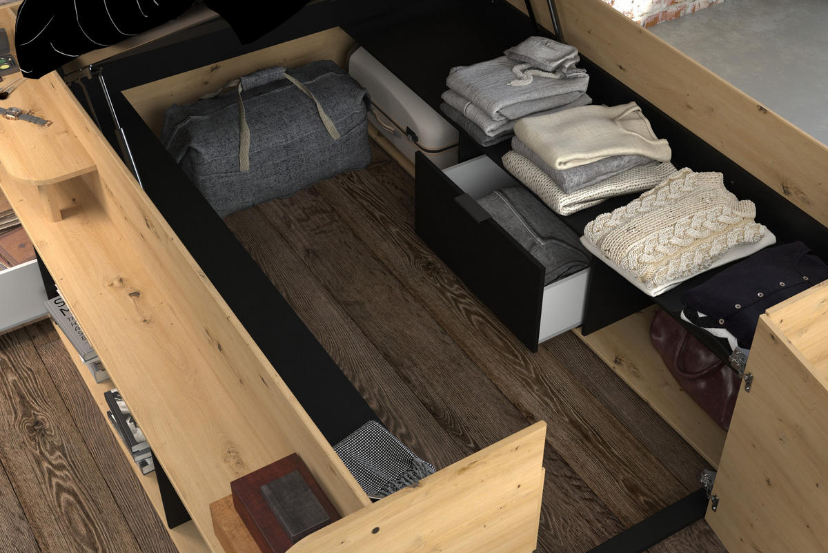 BETT mit Unterbett und Schublade - 140x190/200 cm - Travel - Weiß, Holzwerkstoff (140/200cm) - Calicosy