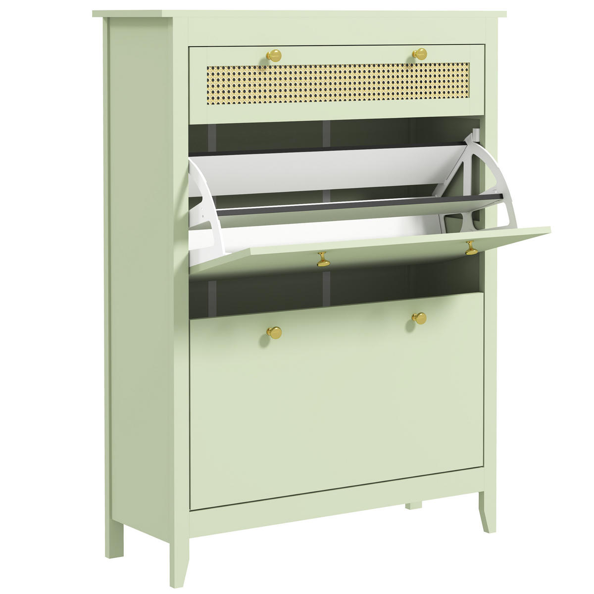 SCHUHSCHRANK aus Holz 88x30x120cm in Grün mit 2 Klappen & Schublade - Grün, Holz (88/120/30cm) - Modfu