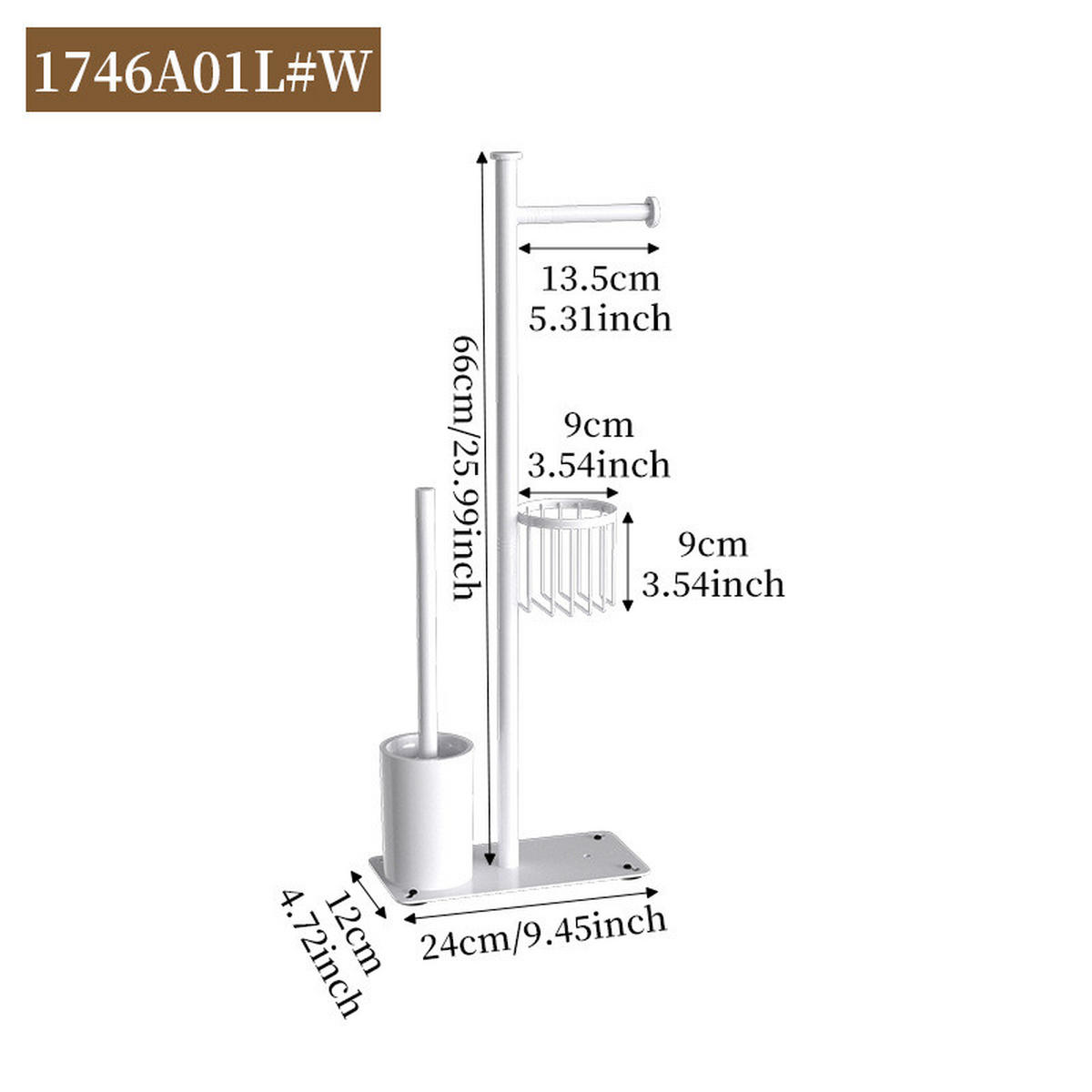TOILETTENBÜRSTENHALTER – (Weiß) 24 x 12 x 66 cm - Weiß, Metall (12/66/24cm)