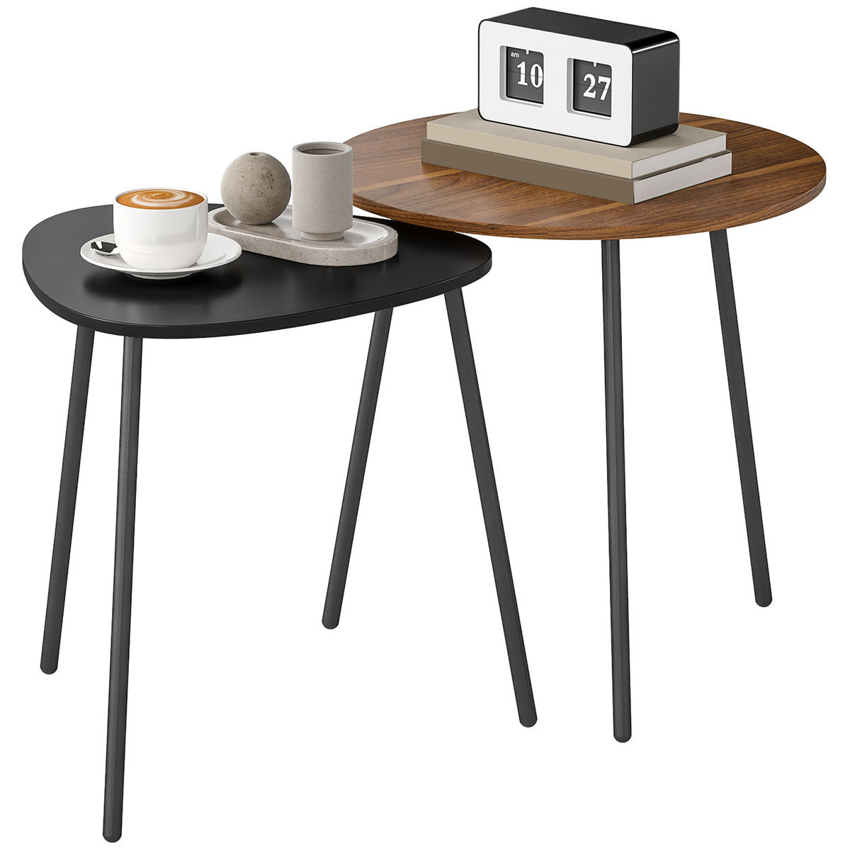 COUCHTISCH DE-15814 2er-Set nestbar Nussbaum - Walnussfarben, Metall (45/45/46.7cm) - ComfortXL