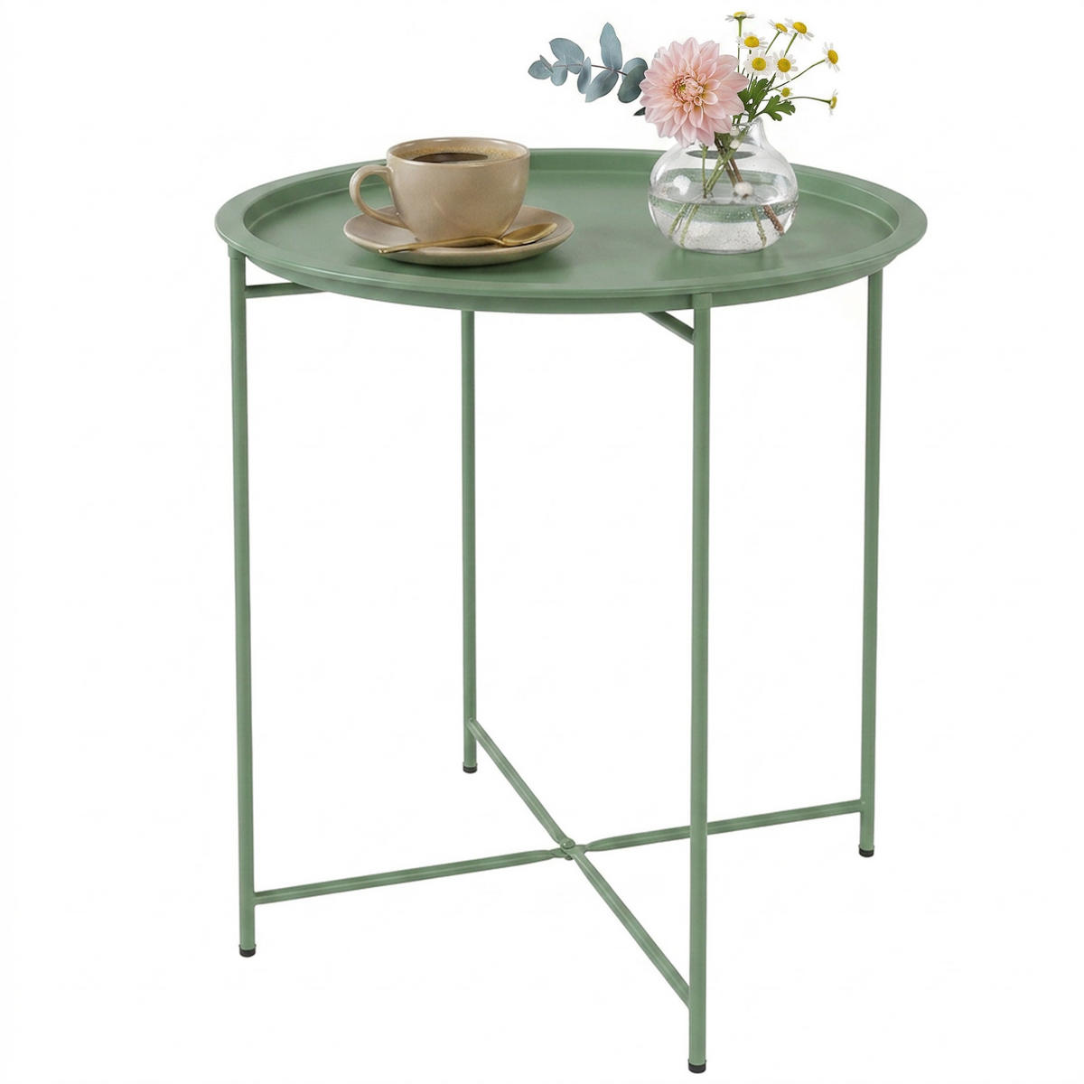 GARTENTISCH DE-07252 rund mit herausnehmbarem Tablett und klappbar Grün - Grün, Metall (46/46/53cm) - ComfortXL