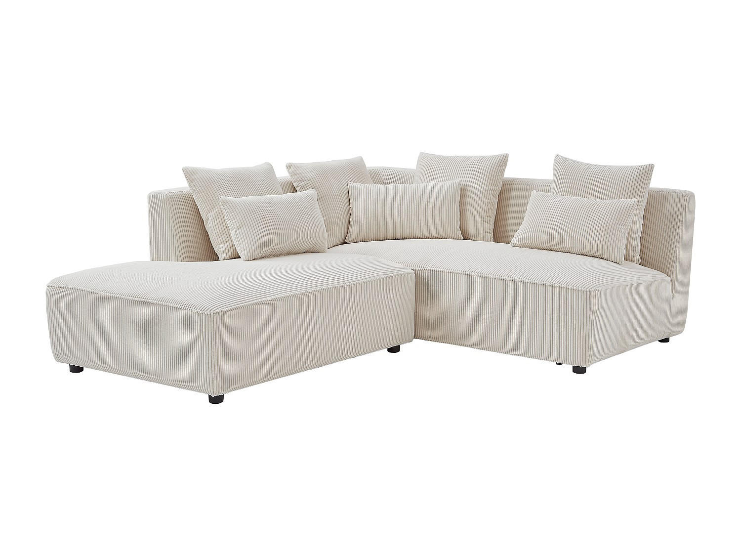 ECKSOFA mit Ottomane links aus beigem Cord MECODI - Beige, Textil (185/231cm) - Vente-Unique