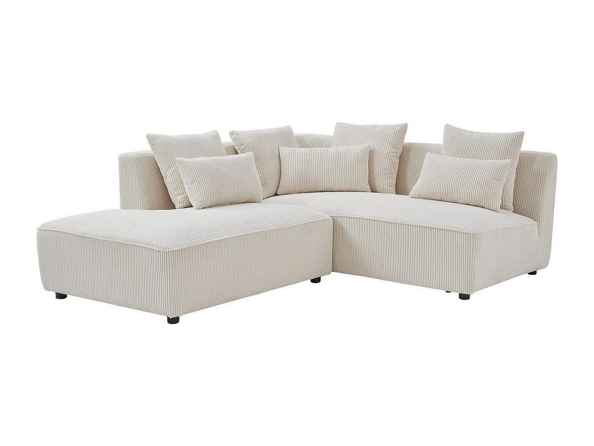 ECKSOFA mit Ottomane links aus beigem Cord MECODI - Beige, Textil (185/231cm) - Vente-Unique
