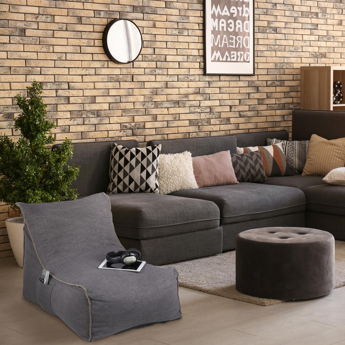 SITZSACK - Grau, Textil (63/62/90cm) - Relaxdays