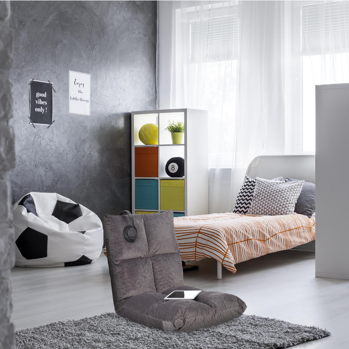 BODENSTUHL - Grau, Holzwerkstoff/Textil (50/58/55cm) - Relaxdays