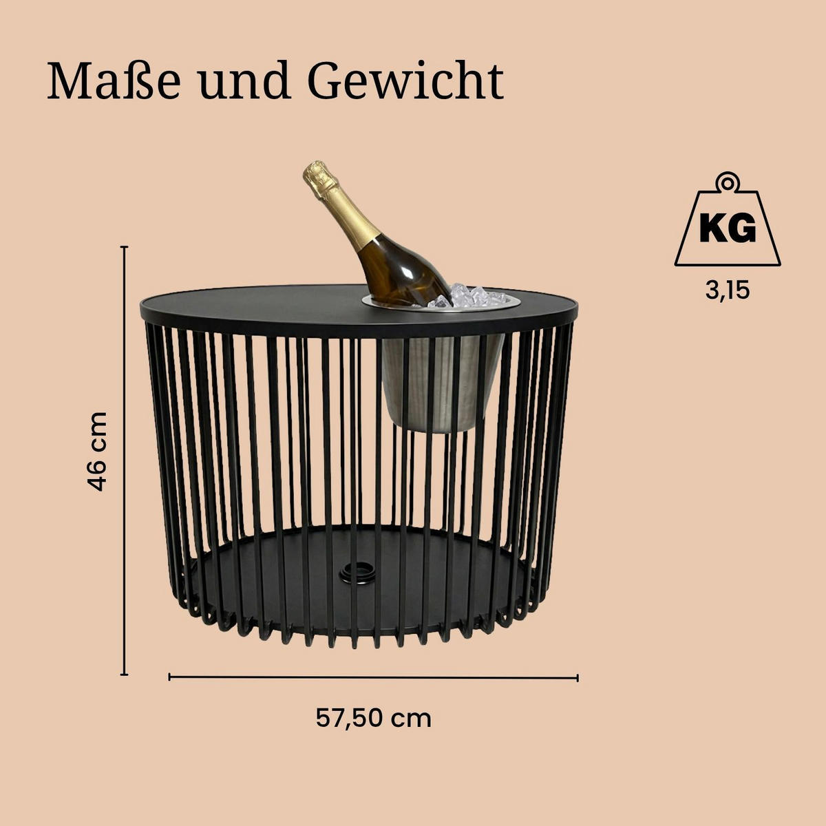 3-IN-1 LOUNGETISCH MIT EDELSTAHL-KÜHLER Stockholm schwarz 46 cm - Schwarz, Kunststoff/Metall (57.5/35/46cm) - COOTAB Cooler Table