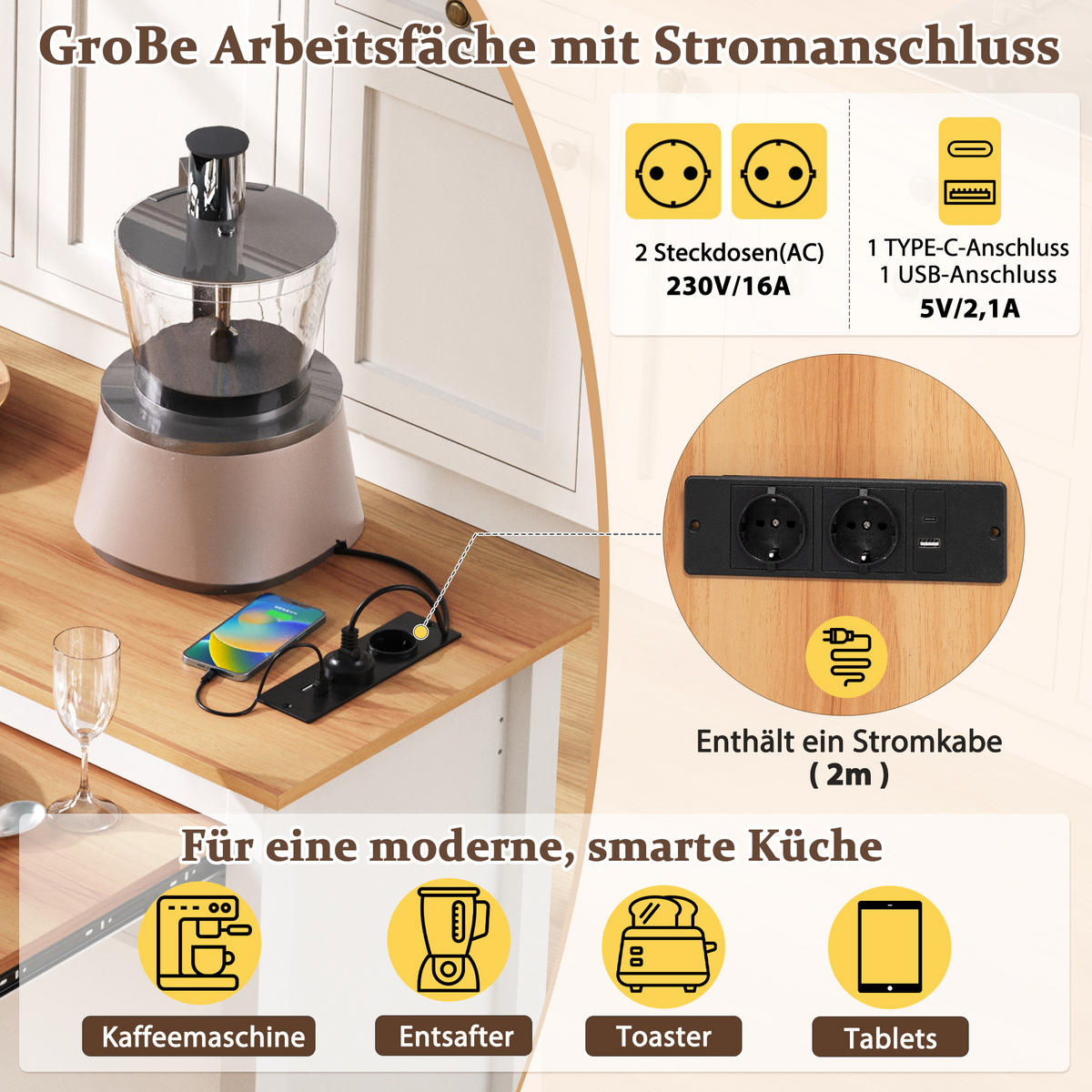 KÜCHENINSEL mit Auszugsplatte 120 cm Weiß MDF - Weiß, Holz (40/92/120cm) - Beauniv