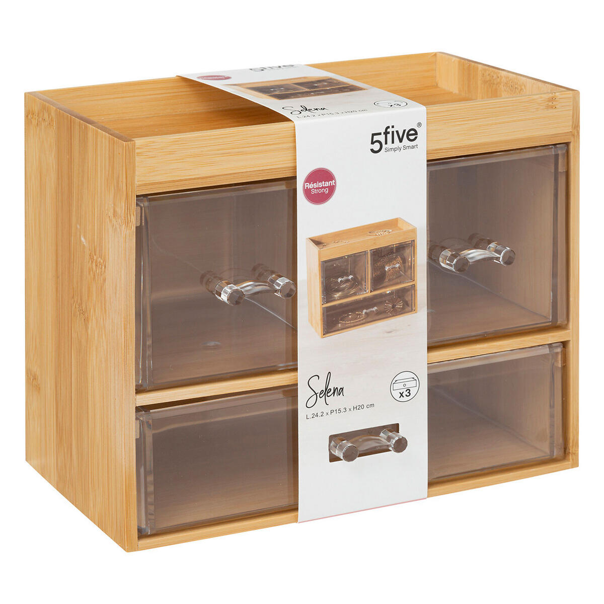 SCHMUCKORGANIZER Selena mit 3 Schubladen, Bambus, Kunststoff, 24 x 15 x 20 - Beige, Holz (15/20/24.2cm) - 5five Simply Smart