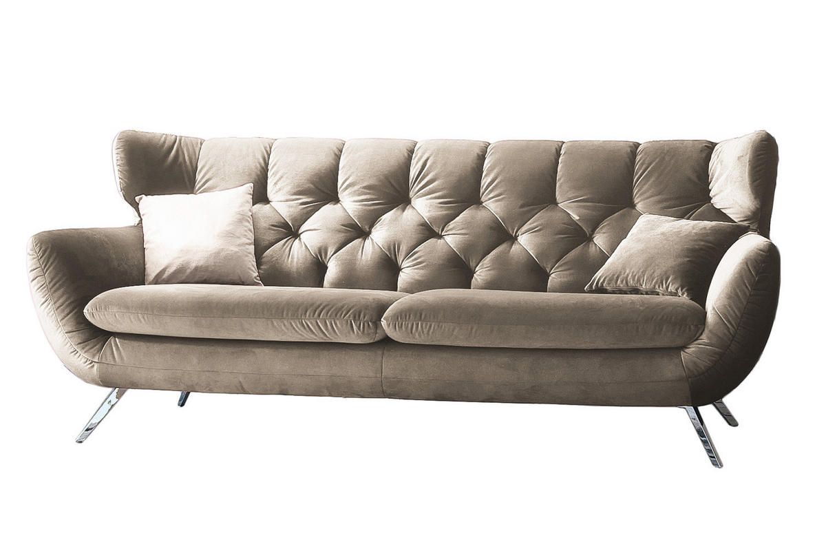 SOFA CHARME Braun Velvet - Dunkelbraun/Silberfarben, Textil/Metall (175/94/95cm) - KAWOLA
