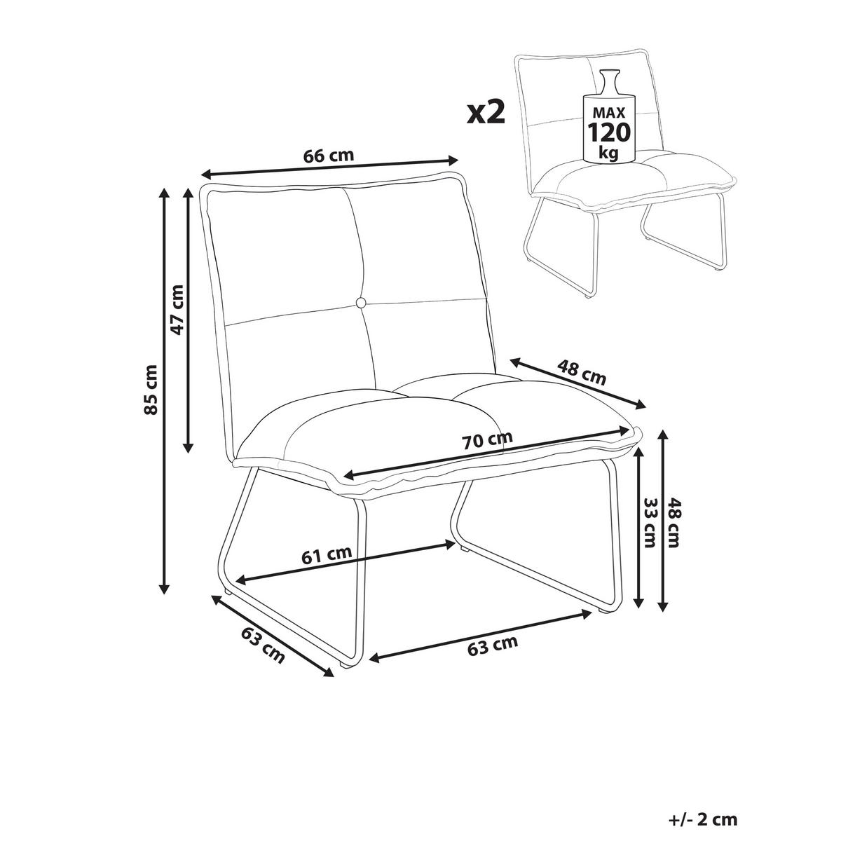 SESSEL 2er-Set Beige Bjasta - Beige/Schwarz, Textil (70/85/63cm) - Beliani