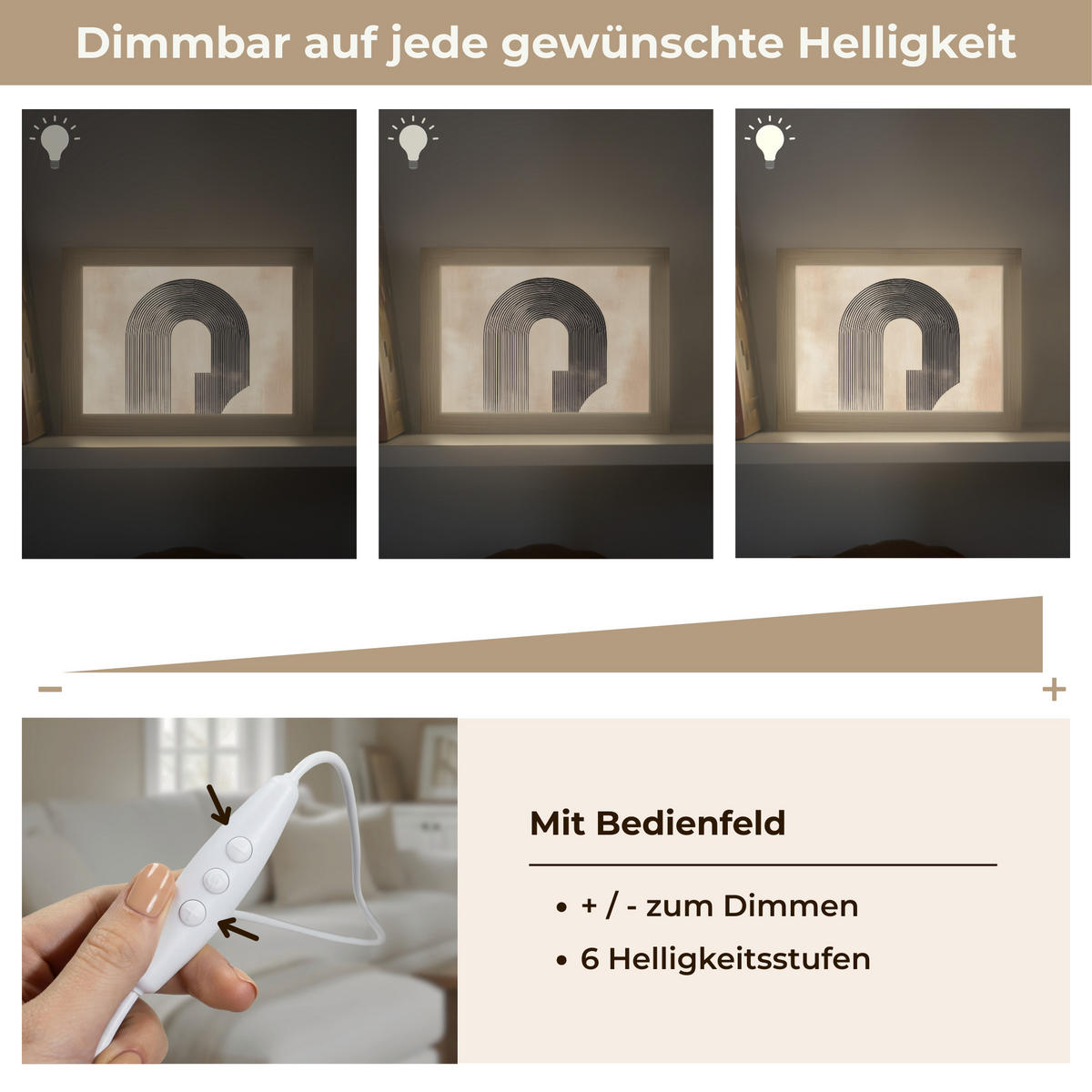 NÁSTĚNNÁ LAMPA Luk - Pruhy - Minimalistický - Černý 20x15 cm - béžová, kompozitní dřevo (20/15/8cm) - OnlyWow