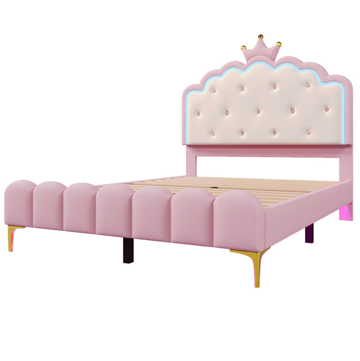 POLSTERBETT 140x200 cm PU Rosa mit Lattenrost und LED - Pink, Holz (140/200cm) - Meubliv