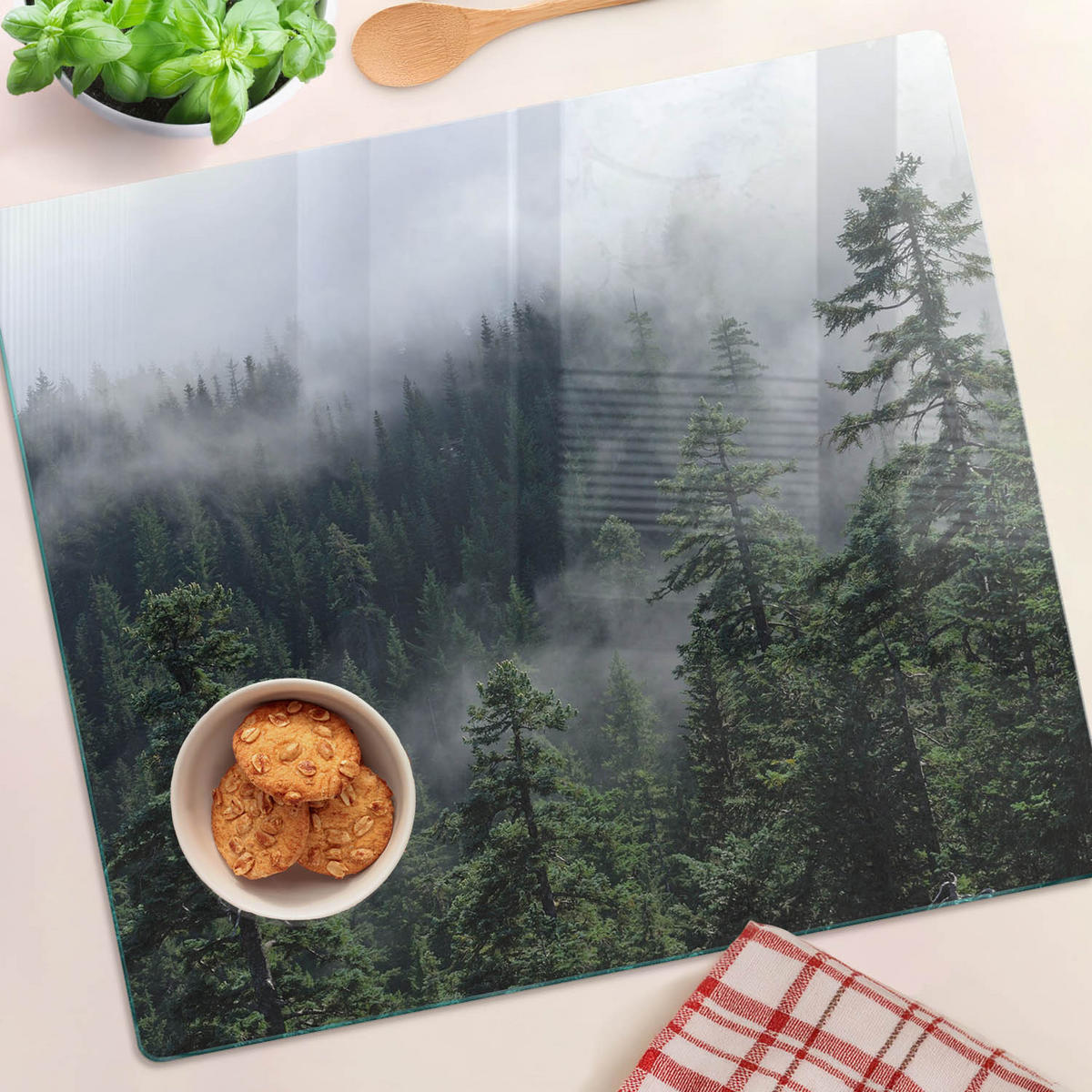 GLASPLATTE 60x52 cm Waldnebel - Grün, Glas (60/0.4/52cm) - TULUP