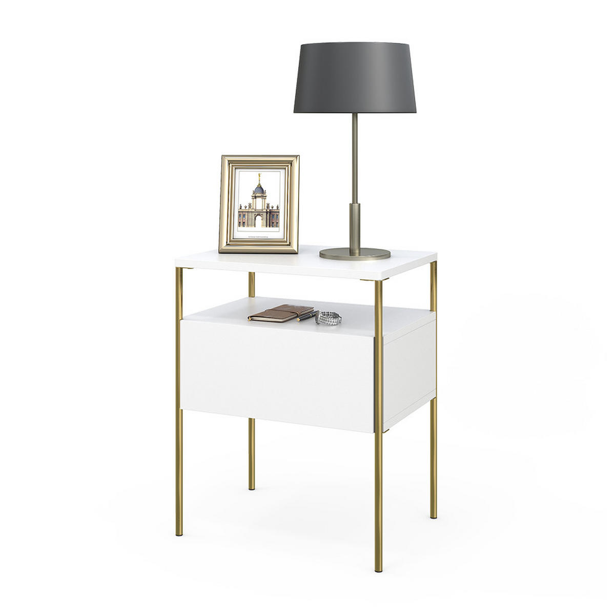 NACHTTISCH Mira Weiß/Gold 40 x 50 cm - Goldfarben/Weiß, Holzwerkstoff (40/50/30cm) - Vicco