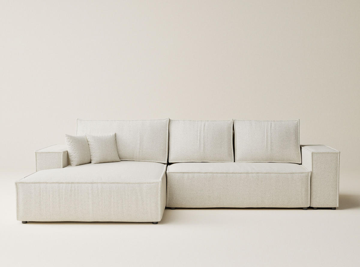 ECKSOFA MIT SCHLAFFUNKTION Maze Creme Webstoff - Creme/Schwarz, Holz/Holzwerkstoff (294/185cm) - Maison de Reve