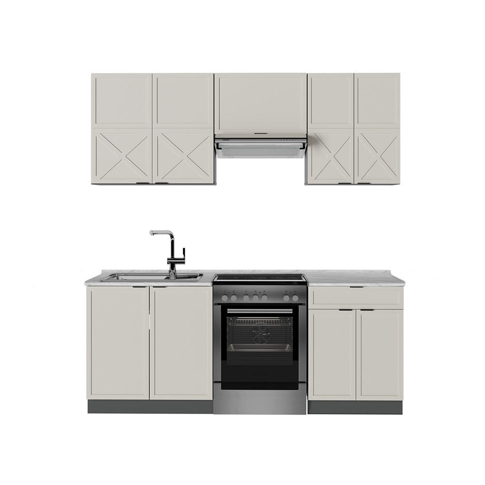 KÜCHENZEILE Fame-Line GrauBeige/Anthrazit 200 cm, AP Marmor - Anthrazit/Grau, Holzwerkstoff (200/81.6/60cm) - Vicco