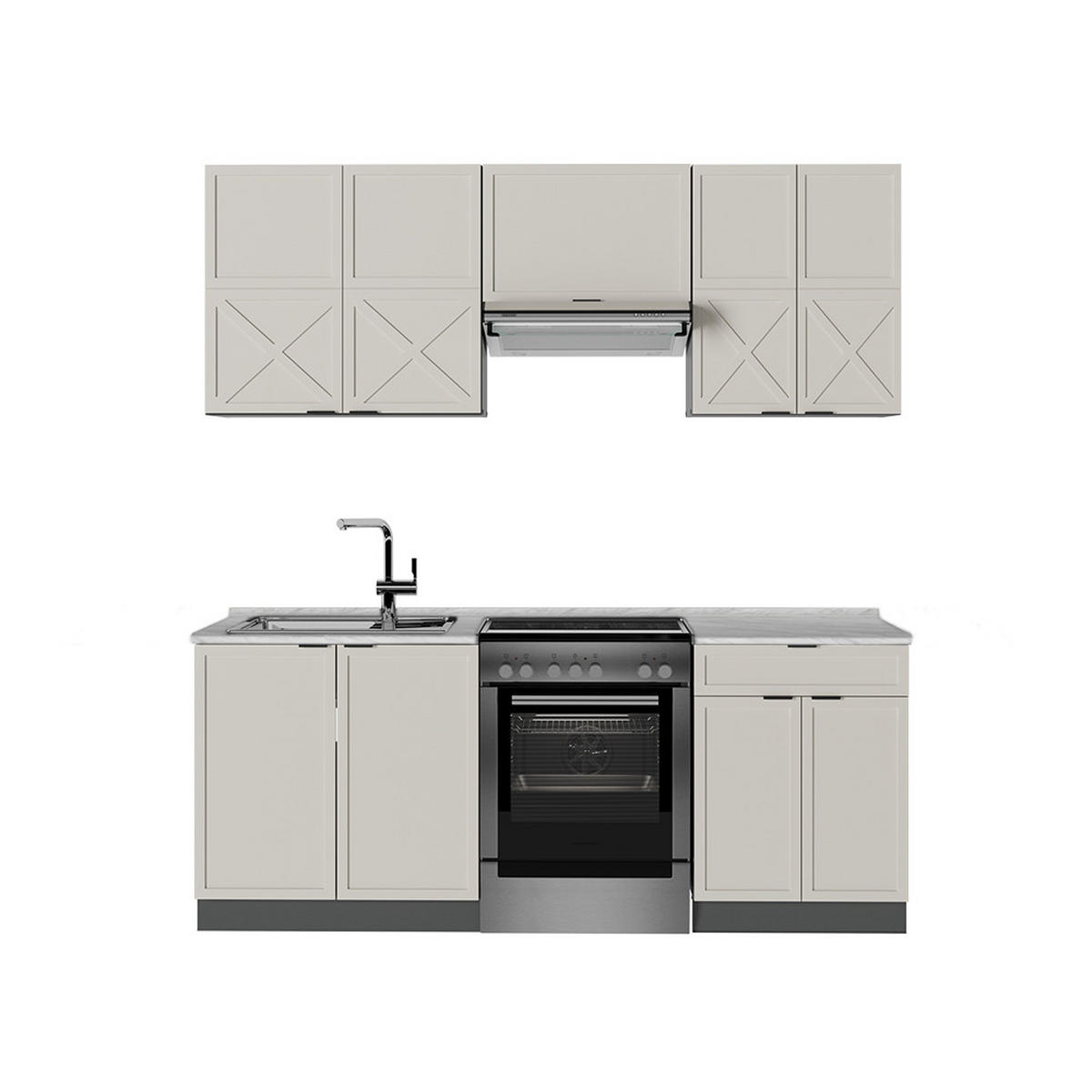 KÜCHENZEILE Fame-Line GrauBeige/Anthrazit 200 cm, AP Marmor - Anthrazit/Grau, Holzwerkstoff (200/81.6/60cm) - Vicco