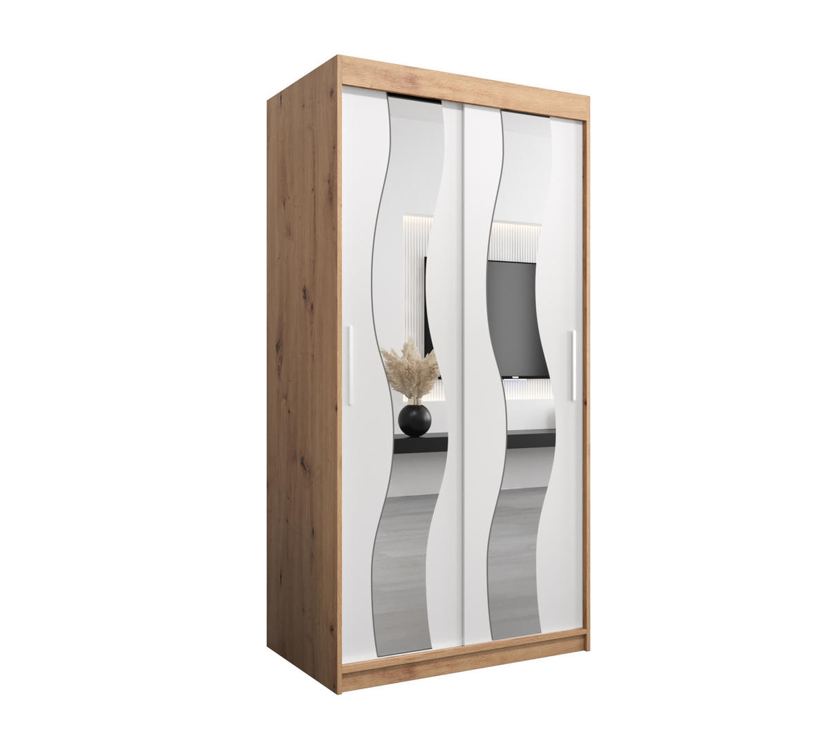 SCHWEBETÜRENSCHRANK 200/100/62 2-türig - Silberfarben/Weiß, Holz/Kunststoff (100/200/62cm) - Abiks Möbel