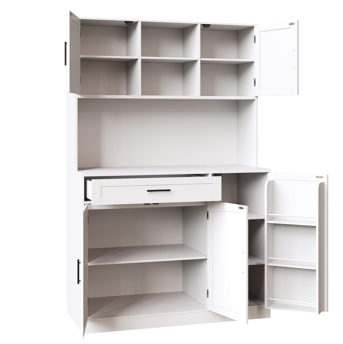 ANRICHTE mit LED und Steckdosenleiste 110x38x180 cm MDF Weiß - Weiß, Metall (38/180/110cm) - Meubliv