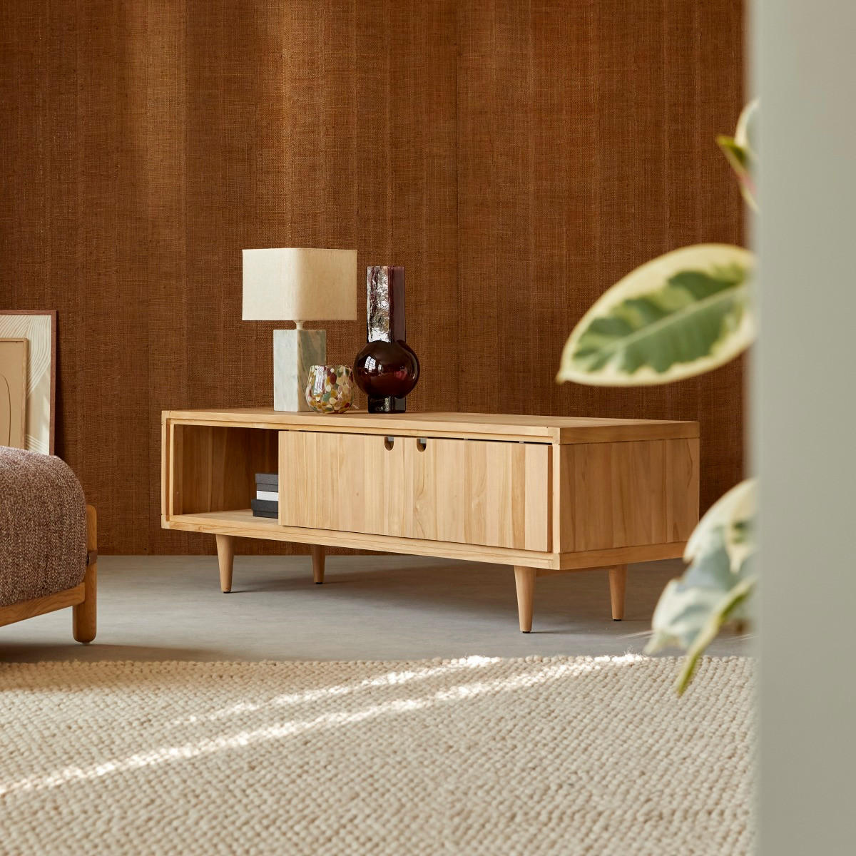 TV-SCHRANK Jonàk Natur aus Teak - Naturfarben, Holz (140/45/45cm) - Tikamoon