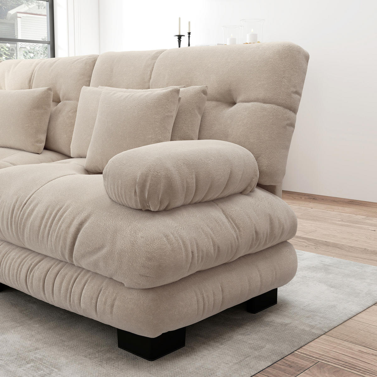 ECKSOFA in Hellbraun aus Chenille mit beweglichem Ottoman und Cloud-Komfort - Cappuccino, Textil (145/406cm) - Flora Grace