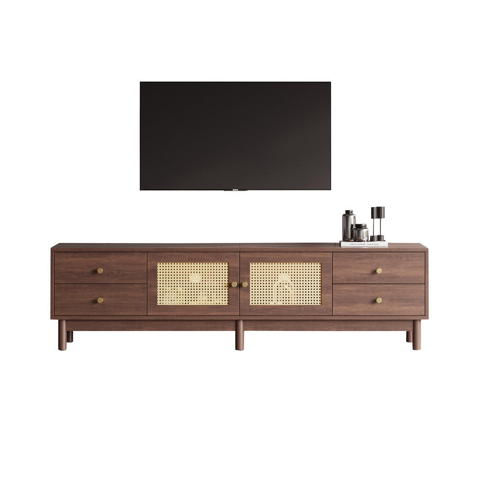 TV-SCHRANK 180cm dunkle Holzoptik Rattantüren 4 Schubladen bis 80 Zoll - Braun, Holz (44.45/15.24/104.14cm) - FLIEKS