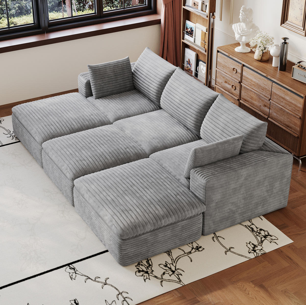 SOFA modular 260 cm Stoff Grau - Grau, Kunststoff (160/60/260.2cm) - Meubliv