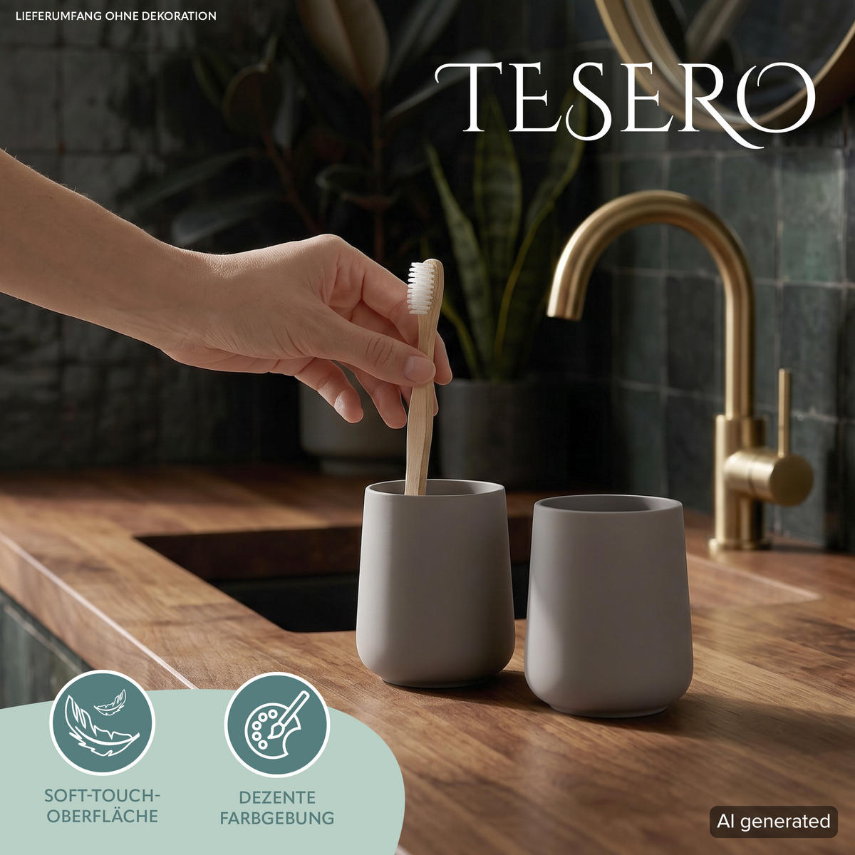 BECHER-SET TESERO 2tlg., Soft-Touch, braun - Braun, Kunststoff (8.5/10.5/8.5cm) - eluno
