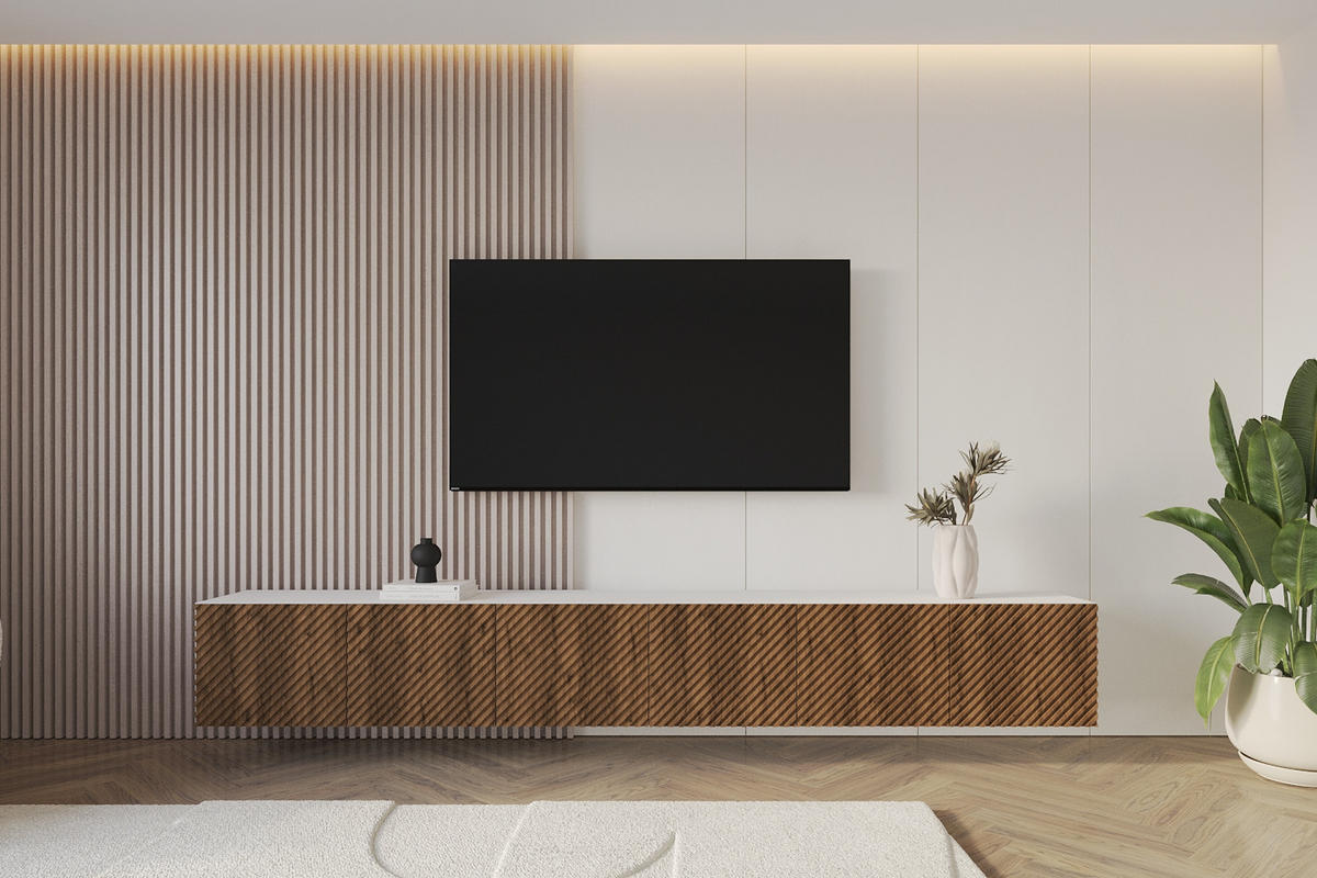 LOWBOARD ZENO-W 3x100x40x41 cm - Weiß / Katania - Schwarz, Holzwerkstoff (300/40/41cm) - ALTDECOR