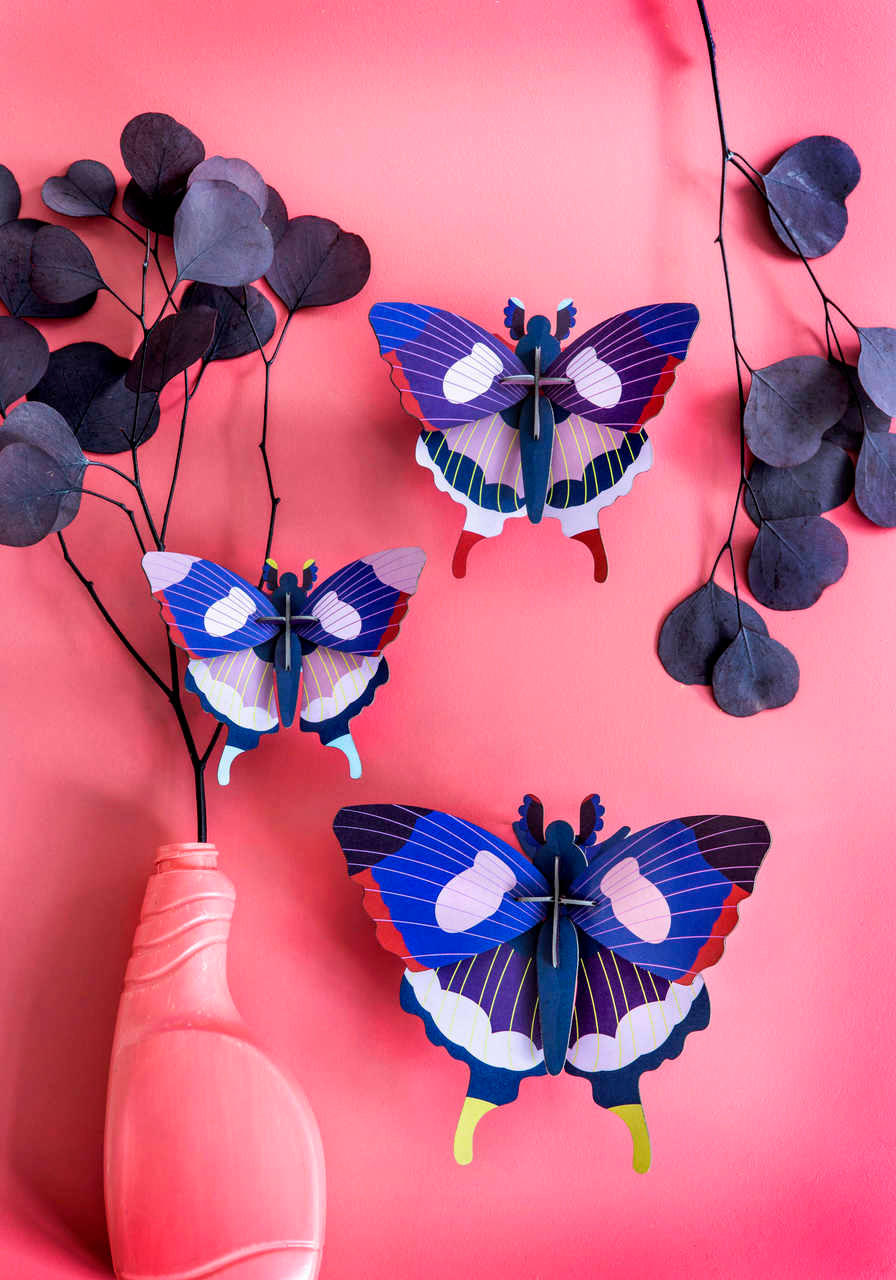 WANDDEKO Kühnes Faltersset 19/9 cm - Blau/Multicolor, Wellpappe (19/9/15cm) - KUNSTLOFT