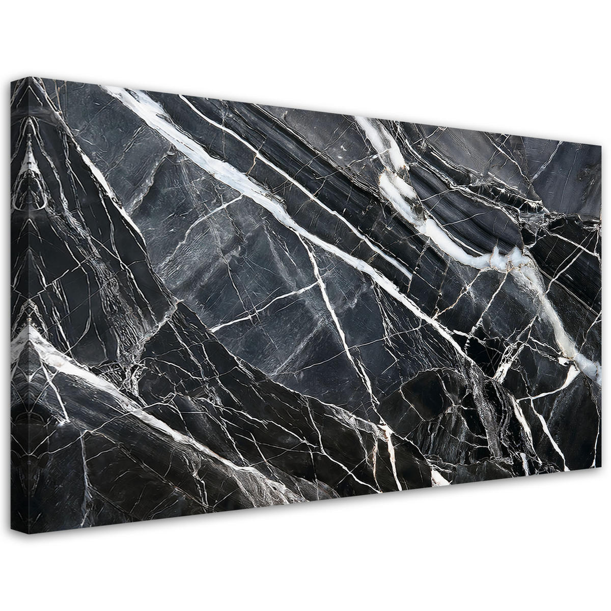 LEINWANDBILD Schwarz-weiße Marmorstruktur - Schwarz, Textil (100/50cm) - Feeby