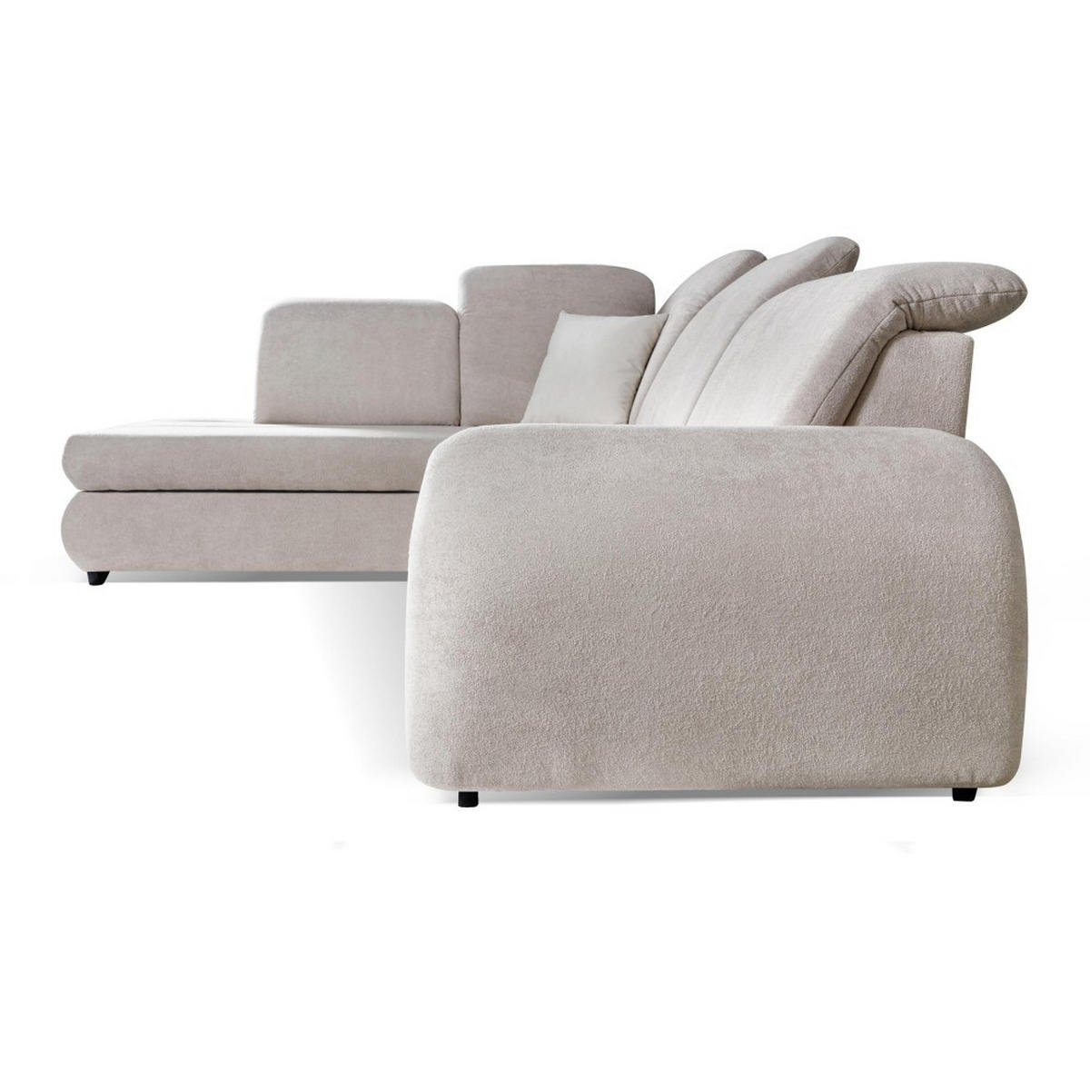 ECKSCHLAFSOFA Onel mit bewegliche Kopfstützen, Beige, Links - Beige/Schwarz, Textil (263/200cm) - Beautysofa