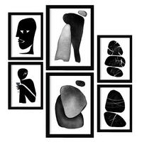 POSTER Set Mit 6 Datenlose Köpfe In Liebhaber Abstrakt Ästhetische Dekorative Gemälde Für Ihr Wohnzimmer Schlafzimmer Zuhause A3 & A4 Schwarzer Rahmen - Schwarz, Papier (29/3cm) - Nacnic
