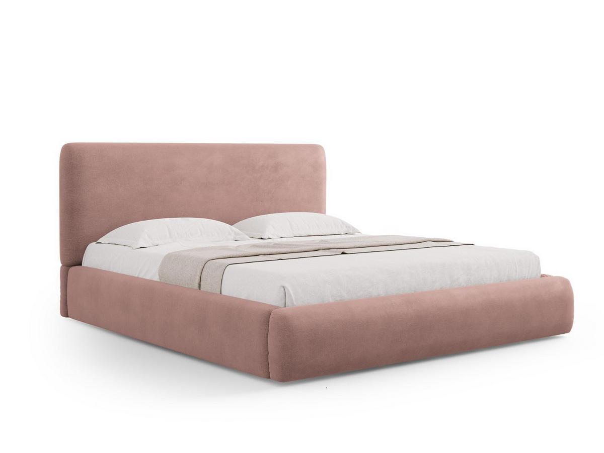 BETT mit Bettkasten und Kopfteil Colonel aus Chenille-Stoff rosa 200x200cm - Pink, Textil (200/200cm) - Cosmopolitan Design