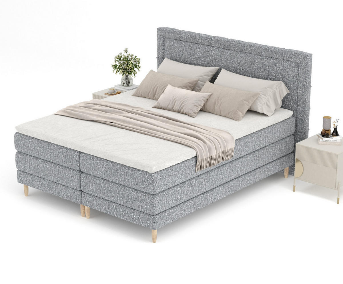 BOXSPRINGBETT Rimini Grau 180/200 cm mit Matratze und Topper - Naturfarben/Grau, Holz/Holzwerkstoff (180/200cm) - Maison de Reve