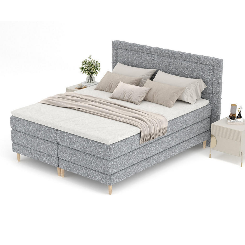 Thumbnail - Maison de Reve Boxspringbett, Grau, Textil, Buche, Kiefer, H3, Höhe ca. 36 cm, 180x200 cm, Oeko-Tex® Standard 100, Reach...